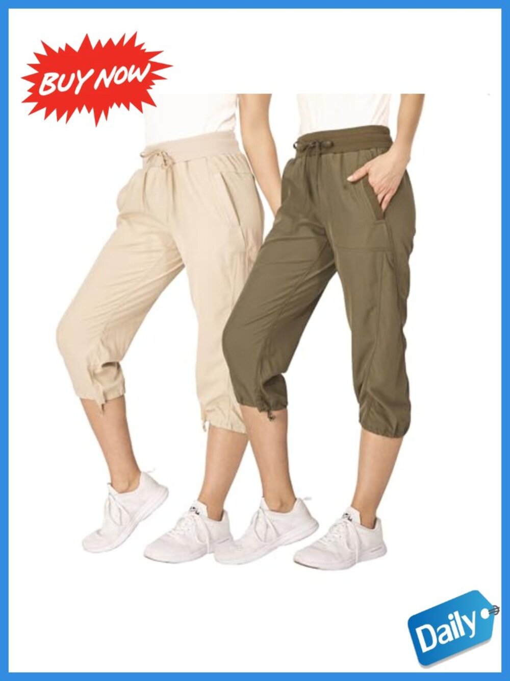 2 Pack Women's Capri Cargo Pants Hiking Yoga Active Stretch Moisture-Wicking